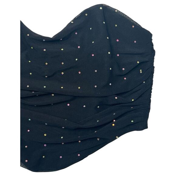 Hello Molly Top Womens S Cropped Strapless Rhinestone Sweetheart Diva Black - Picture 5 of 13